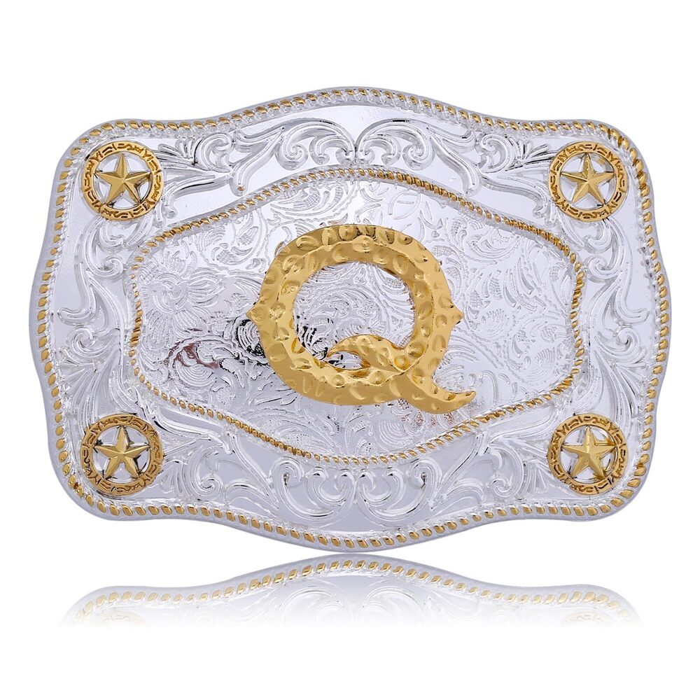 2241 Western Belt Buckles Initial Letters ABCDJMR to Z Large Gold Rodeo